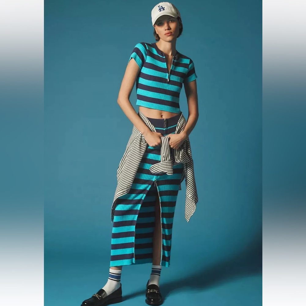 Daily‎ Practice Anthropologie Retro Striped Ribbed Sweater Tee Skirt Set